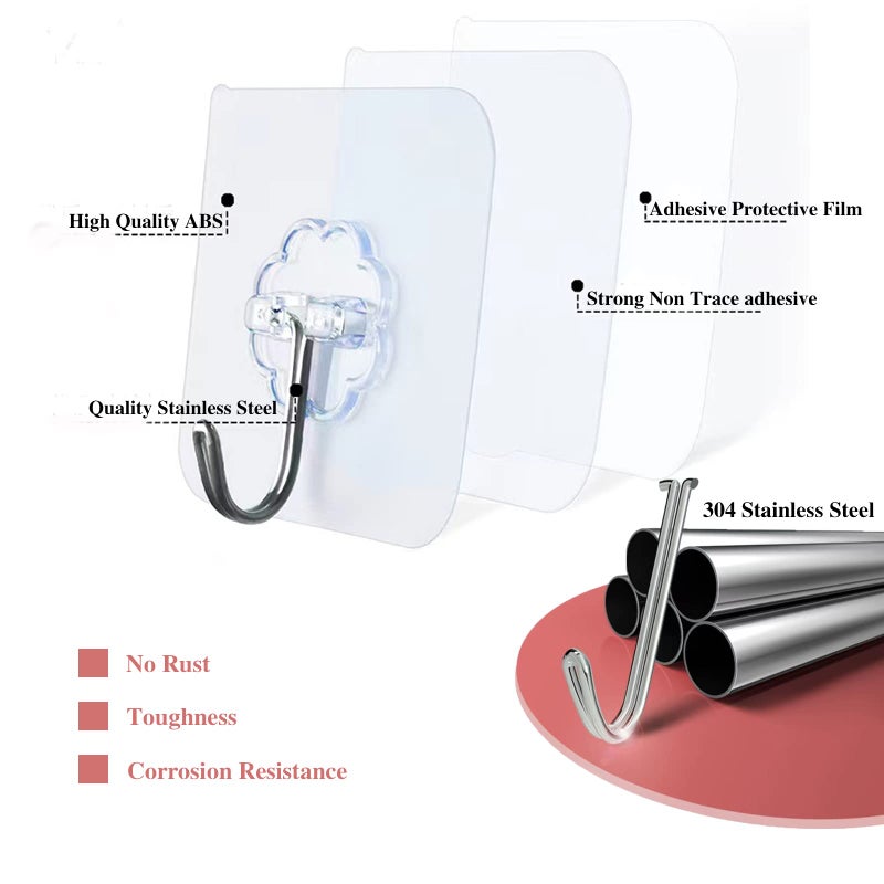 DDMY Heavy Duty Hook 24 Pack Self Adhesive Hooks for Hanging Wall Hooks Transparent Reusable Waterproof Adhesive Sticky Hook for Kitchen Curtain, Towel Bathroom,Coat Shower Door Utility No Damage - Image 4